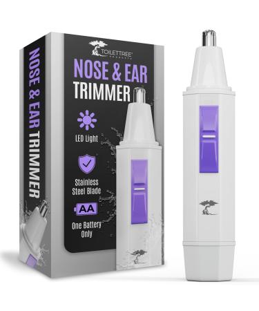 ToiletTree Products Nose Hair Trimmer for Women with LED Light - with Stainless Steel Blades Water Resistance - Ear Nasal Hair Cutter/Removal White 1 Count (Pack of 1)