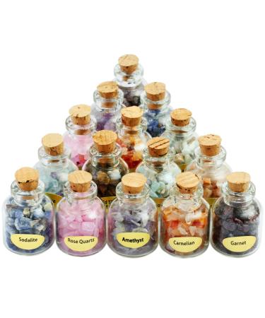 SUNYIK 9 Mini Gemstone Bottles Chip Crystal Healing Tumbled Gem Reiki Wicca Stones Set #1-9 Mini Bottles(vary Stone)