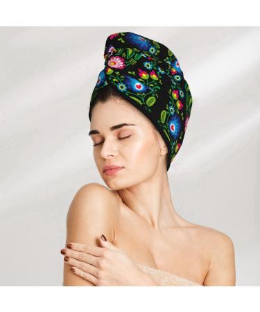 Hair Towel Wrap Quick-Dry Turban with Button | Stylish Roosters & Flowers Design - Buy Online on GoSupps.com