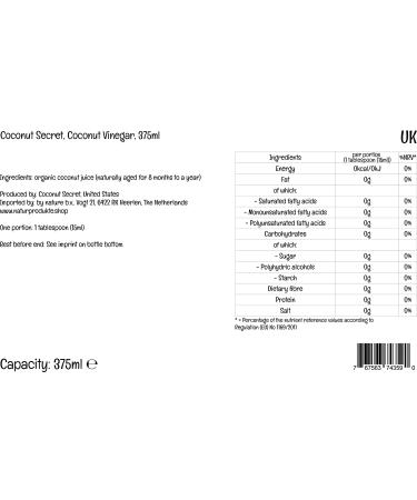 Buy Coconut Secret Raw Coconut Vinegar 12.7 fl oz - Organic & Unfiltered - Buy Online on GoSupps.com