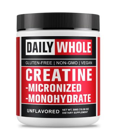 DailyWhole Organics Creatine Monohydrate Micronized Powder 300g | Pure Unflavored Dietary Supplement for Men and Women | Gluten-Free, Non-GMO, Vegan | 60 Servings (5g per Scoop)