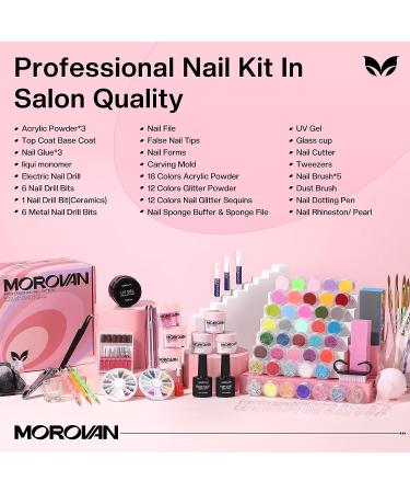 Morovan Acrylic Nail Kit with Drill - Complete Set for Beginners | Glitter Acrylic Powder, Brushes, Nail Tips & Decoration Tools for DIY Salon at Home - Buy Online on GoSupps.com