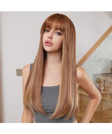 HAIRCUBE Long Brown Wigs for Women | Highlights Straight Fringe Daily Wear - Buy Online on GoSupps.com