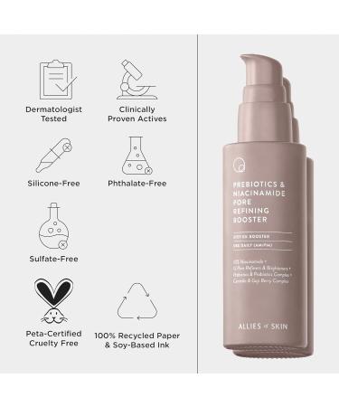 Allies of Skin Prebiotics & Niacinamide Pore Refining Booster | Minimize the Appearance of Pores with Goji Berry & Probiotics Complex | Calm Redness and Treat Blemish Prone Dull Skin | 1.7 fl oz - Buy Online on GoSupps.com
