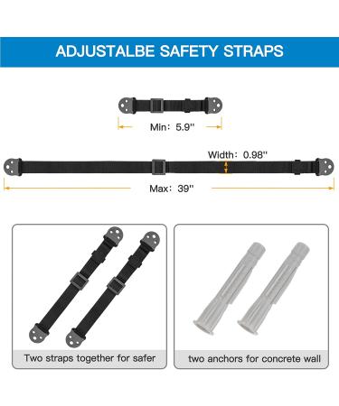 PERLESMITH Heavy Duty TV Anti-Tip Straps for Child Safety - Dual Screen and Furniture Safety Straps - Adjustable, Earthquake Resistant - Metal Plate Design (PSAS1) - Buy Online on GoSupps.com