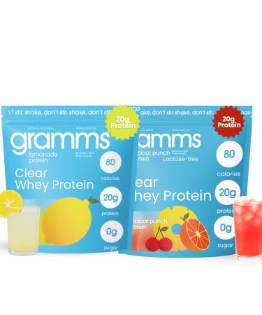 GRAMMS Clear Protein Powder 20G Protein for Women & Men | Grass-Fed Whey Isolate Zero Sugar Zero Lactose Non-Bloating Non-GMO(Lemonade/Tropical Punch)