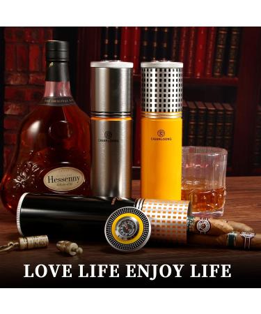 CIGARLOONG Cigar Case Portable Cigar Humidor Built-in Humidifier and Hygrometer for 3-5 Cigar Tube(Color:Black) - Buy Online on GoSupps.com