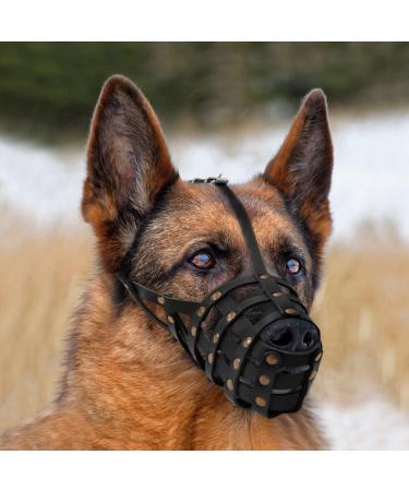 MUROM Leather Dog Muzzle German Shepherd Adjustable Breathable Doberman Dalmatian Setter Basket Medium Large Breeds Black Brown Red Green (Black Medium) Black M - Buy Online on GoSupps.com