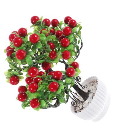 LIFKICH Simulation Welcome Pine Plastic Bonsai Decorations Dollhouse Fruit Trees Small Fake Tree Decar Cute Fruit Tree Model Faux Potted Bonsai Plastic Potted Flowers Pp Plant Office Red 26x26x8.5cm