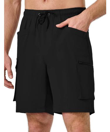 Men's Hiking Cargo Shorts Quick Dry Outdoor Lightweight Stretch Golf Shorts with Multi Pockets for Work Camping Fishing Black 4X-Large