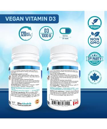 Vegan Vitamin D3 1000 IU 4 Month Supply of Vitamin D 120 Vegetarian Capsules - Buy Online on GoSupps.com
