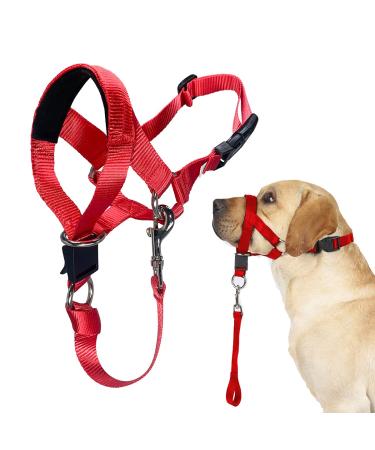 Barkeless halter against pulling made for dog training and walking easy soft dog handlebar dishes with expert training instructions-put an end to the pull on a leash (XXL X-FOR Extra Large Dogs red