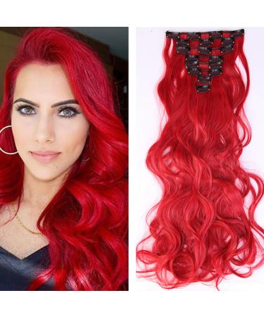 Clip-in hair extension curly 8 pieces hair extension clip 60 cm red
