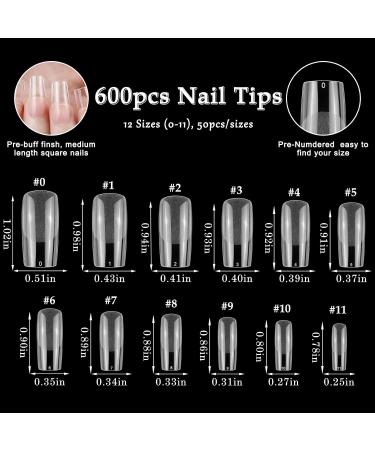 AddFavor 600pcs Medium Square Nail Tips | Clear Full Cover Gel X Fake Nails | Acrylic Nail Tips for Manicure & DIY - Buy Online on GoSupps.com