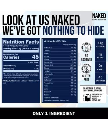 NAKED Marine Collagen Peptides Protein Powder - Unflavored - from Wild Caught Cod - Paleo Friendly Non-GMO Soy-Free Gluten-Free - 47 Servings - Buy Online on GoSupps.com
