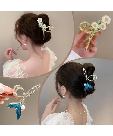 ORGUNE Large Cute Metal Flower Claw Hair Clips - Set of 6 | Nonslip Gold Hair Clip for Strong Hold | Fashion Accessories for Women and Girls with Thick, Thin, Curly Hair - Buy Online on GoSupps.com