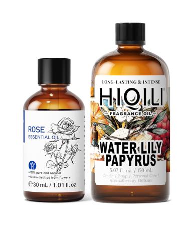 HIQILI 30ML Rose Essential Oil & 150ML Water Lily Papyrus Fragrance Oil for DIY Diffuser