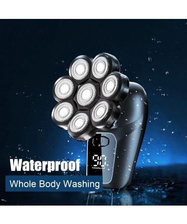 8D Floating Head Shaver for Bald Men - Waterproof Electric Razor for Head Face Legs & Body Shaving - Rechargeable Kit with Nose & Ear Hair Trimmer - 90 Min Runtime LED Display - Black - Buy Online on GoSupps.com