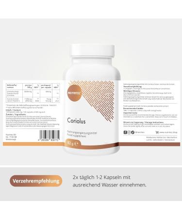 Nutritec Coriolus Vital Fungus Capsules - 120 Vegan Dietary Supplements with Butterfly Straws & Acerola Extract | Additive-Free Quality - Buy Online on GoSupps.com