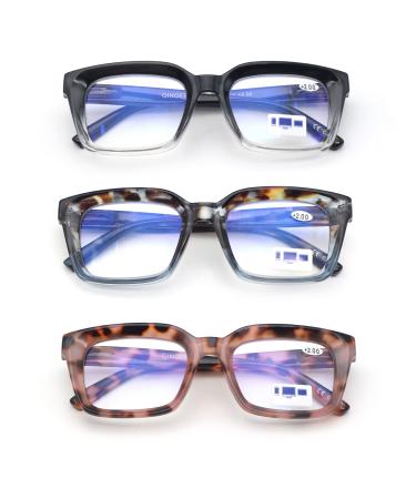 3 Pack Oprah Style Spring Hinge Readers Blue Light Blocking Computer Square Reading Glasses for Women Men +1.5 3 Pairs Mix (Top Selling) 1.50X