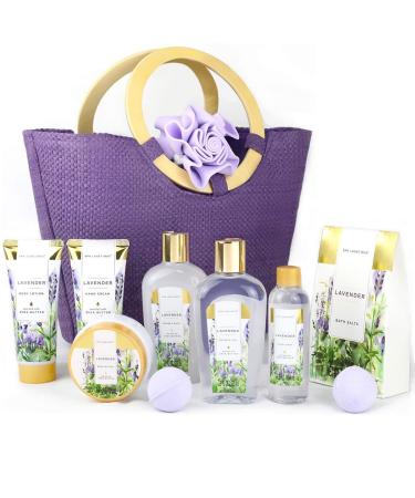 Spa Luxetique Gift Baskets for Women, Spa Gifts for Women - 10pcs Lavender Bath and Body Gift Set with Bath Bomb, Body Lotion, Bubble Bath, Relaxing Spa Baskets for Women, Gifts for Women