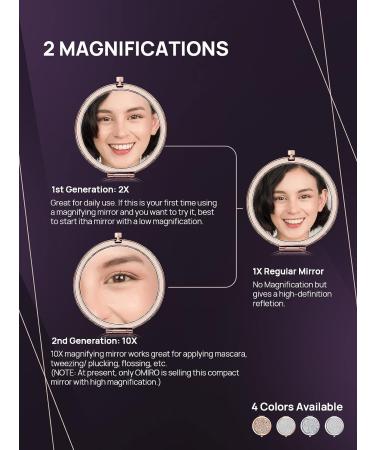 OMIRO Rose Gold Mini Mix Diamond Compact Mirror - 1X/10X Magnification - Buy Online on GoSupps.com