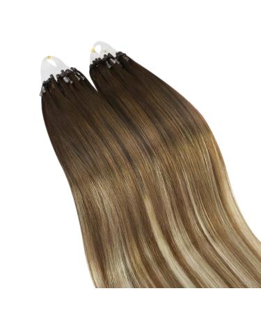 Ugeat Brown Microring Real Hair Extensions - Balayage Chocolate Light Brown with Bleach Highlights - 50g 45cm Micro Loop #4/6/613 - Buy Online on GoSupps.com