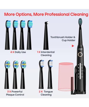 SEAGO Electric Toothbrush - Rechargeable Sonic Toothbrush with 30-Day Battery 5 Modes 2-Min Timer & 10 Brush Heads (Black) | Portable & Ideal for Adults - Buy Online on GoSupps.com