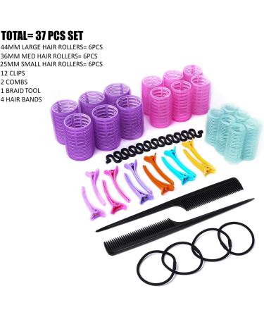 CAPIKE 37-Piece Hair Rollers Set with Self Grip Velcro Rollers, Clips, Combs, and French Braid Device - Jumbo, Large, and Medium Sizes - Hair Styling Kit - Buy Online on GoSupps.com