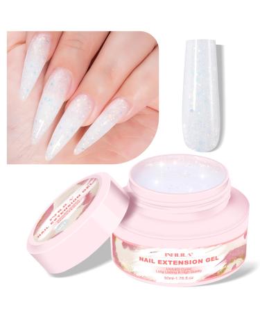 NXJ INFILILA Poly Gel 50ml Builder Gel White Nail Extension Gel Hard Gel for Nails Soak Off UV LED Glitter Gel Nail Polish for Home and Manicure Nail Salon DIY Gift for Girls Women A-white
