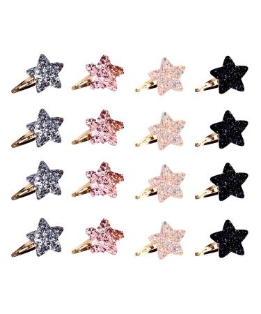 16 PSC Cute Star Metal Snap Hair Clips Tiny Hair Clips No Slip Accessories Sparkly Fashion Hair Barrettes for Women Girls Party Birthday Gift Supplies