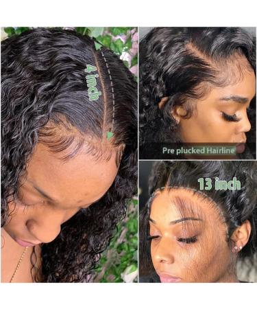 20 Inch Deep Wave Lace Front Human Hair Wig - Natural Black Color, 180% Density, Pre Plucked, Glueless - Aomllute - Buy Online on GoSupps.com