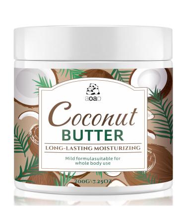 AOAO Coconut Body Butter for Long Lasting Moisturizing, Mild Formula for Dry & Sensitive Skin with Coconut Oil and Shea Butter, Light-Weight & Non-Greasy for Body & Face, 200g/7.25oz (Coconut_1)