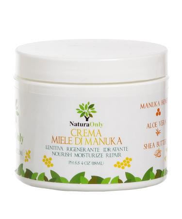 Manuka Honey Cream: Aloe Vera + Shea Butter + Coconut Oil Natural Anti-Itch Moisturizer for Face and Body Lotion for Dry Skin, Sun Relief.