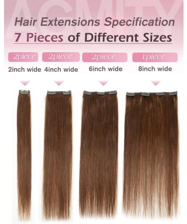 Agmity Chocolate Brown Clip-In Hair Extensions 40cm - 7 Pieces 120g 100% Remy Real Hair Invisible & Smooth #4 - Buy Online on GoSupps.com