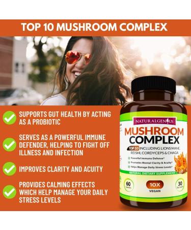 Natural Genius Top 10 Mushroom Extracts - Immune Booster Nootropic Supplement - Buy Online on GoSupps.com