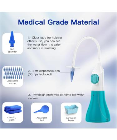 Ear Wax Removal Tool Kit - 30 Nozzles Manual Ear Irrigation Cleaner for Adults & Kids - Effective Ear Cleaning System (Blue - Buy Online on GoSupps.com