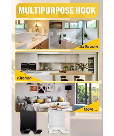 Caianwin 4PC Self-Adhesive Shower Shaver Bracket Hooks | Stainless Steel Razor Holder & Towel Hook | No Drilling Bathroom & Kitchen Organizer - Buy Online on GoSupps.com