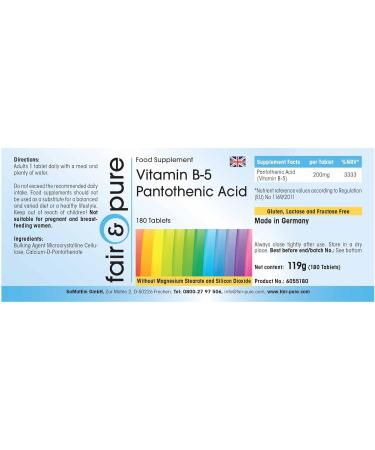 Fair & Pure Vitamin B5 Pantothenic Acid 200mg - Vegan - 180 Tablets - Buy Online on GoSupps.com