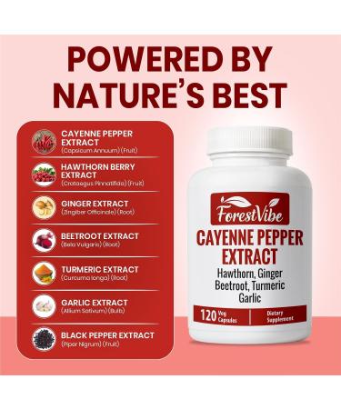 ForestVibe Cayenne Pepper Capsules 7-in-1 Blend with Hawthorn Ginger Beetroot Garlic & Turmeric 120 Vegan Capsules 2 Month Supply Non-GMO and Gluten Free Capsaicin Pills - Buy Online on GoSupps.com