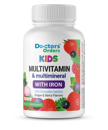 Doctors Orders Multivitamin & Multimineral with Iron Chewables for Kids Vegetarian Gluten Free Vegetarian Great Tasting - Natural Flavored Pectin Chews with Vitamins A B C D & E 150 Count