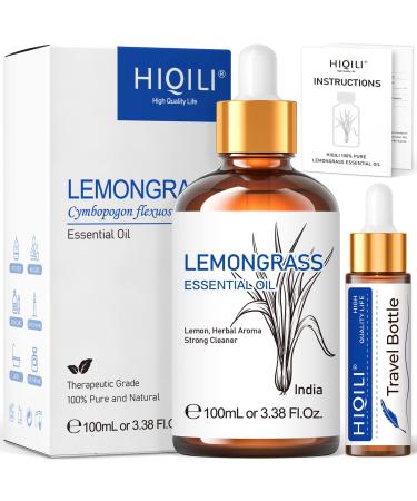 HIQILI Lemongrass Essential Oil 100% Pure Natural Undiluted Premium Oils - 3.38 Fl. Oz Lemongrass 100.00 ml (Pack of 1)