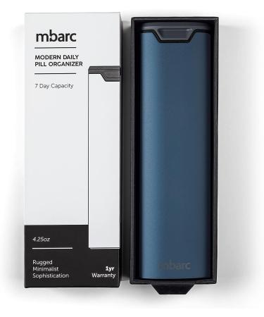 mbarc 7 Day Weekly Pill Organizer - Stylish Aluminum & Wood Pill Box for Supplements, Vitamins, Medicine - Matte Blue - Buy Online on GoSupps.com