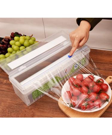 HULPPRE Cling Film Health-Friendly Food Wrap Roll with Slide Cutter Food Storage Container Keep Food Fresh Support Microwaves 492ft Length Normally Daily Use for 6 Months/Roll (492ft/with cutter) (Medium)