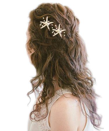 Barogirl Wedding Starfish Hair Pins Decorative Bridal Hairpin Set Beaded Hair Accessories Beach Wedding Hair Jewelry for Women and Girls 2 PCS (Silver)