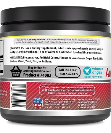 Amazing Formulas Acetyl L-Carnitine Powder 100g - Non-GMO Gluten Free 100 Servings | Premium USA Supplement - Buy Online on GoSupps.com