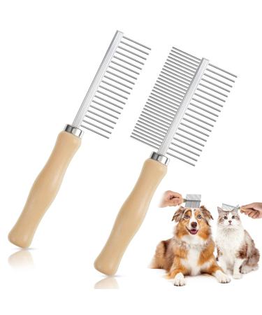 2 Pcs Dog Metal Combs Cat Wooden Handle Grooming Comb Stainless Steel Cat Comb Double Side Metal Comb for Dogs Pet Dog Grooming Brush Pet Hair Brush Cat Flea Comb for Long Short Hair Fur Brush Tool