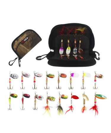 Fishing Lures,16PCS Spinner Baits Lures,Fishing Gifts for Men, Bass Fishing Baits for Freshwater Saltwater,Portable Tackle Bag Included