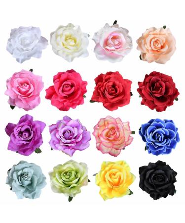 inSowni 16 Pack Big Rose Flower Hair Clips Brooch Pins Accessories for Women Girl Bridal (16PCS S1)