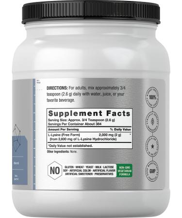 L-Lysine Powder 2.2 lbs - Unflavored Free Form Supplement for Vegetarians - Non-GMO & Gluten Free Formula by Horbaach - Buy Online on GoSupps.com